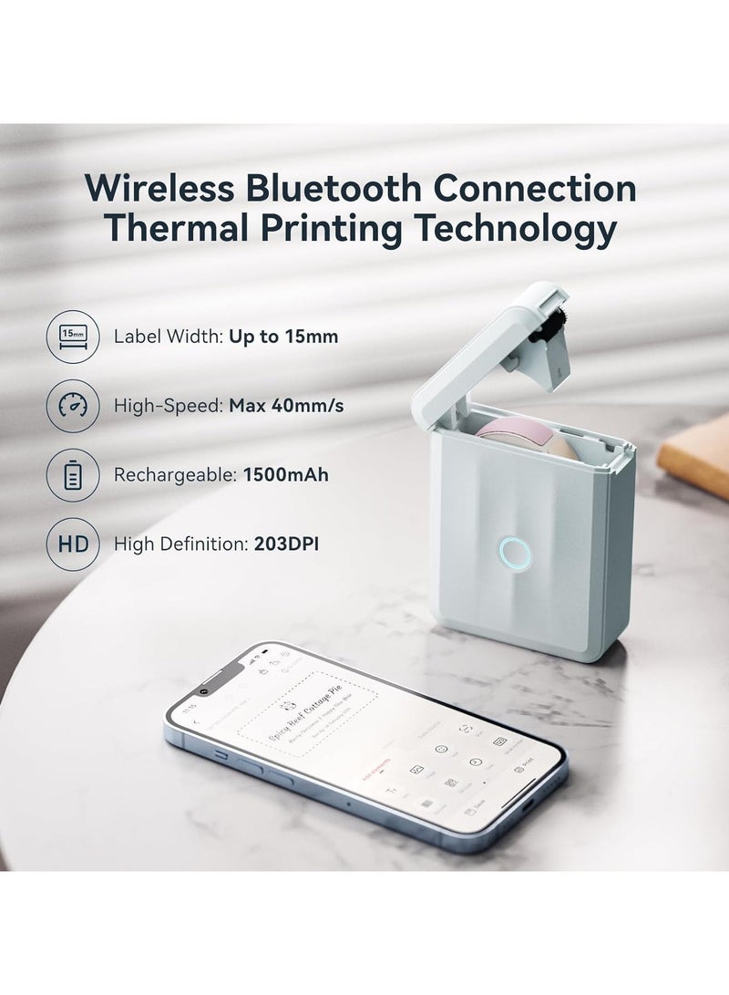 NIIMBOT D110 Upgraded Version Mini Label Maker Machine D110-M Label Printer with 15mm Printing Width, Portable Bluetooth Thermal Printer, Sticker Maker with Multiple Templates, with 1 Roll 12*40mm White Tape for Office Organization Home Kitchen School, Blue - Image 3